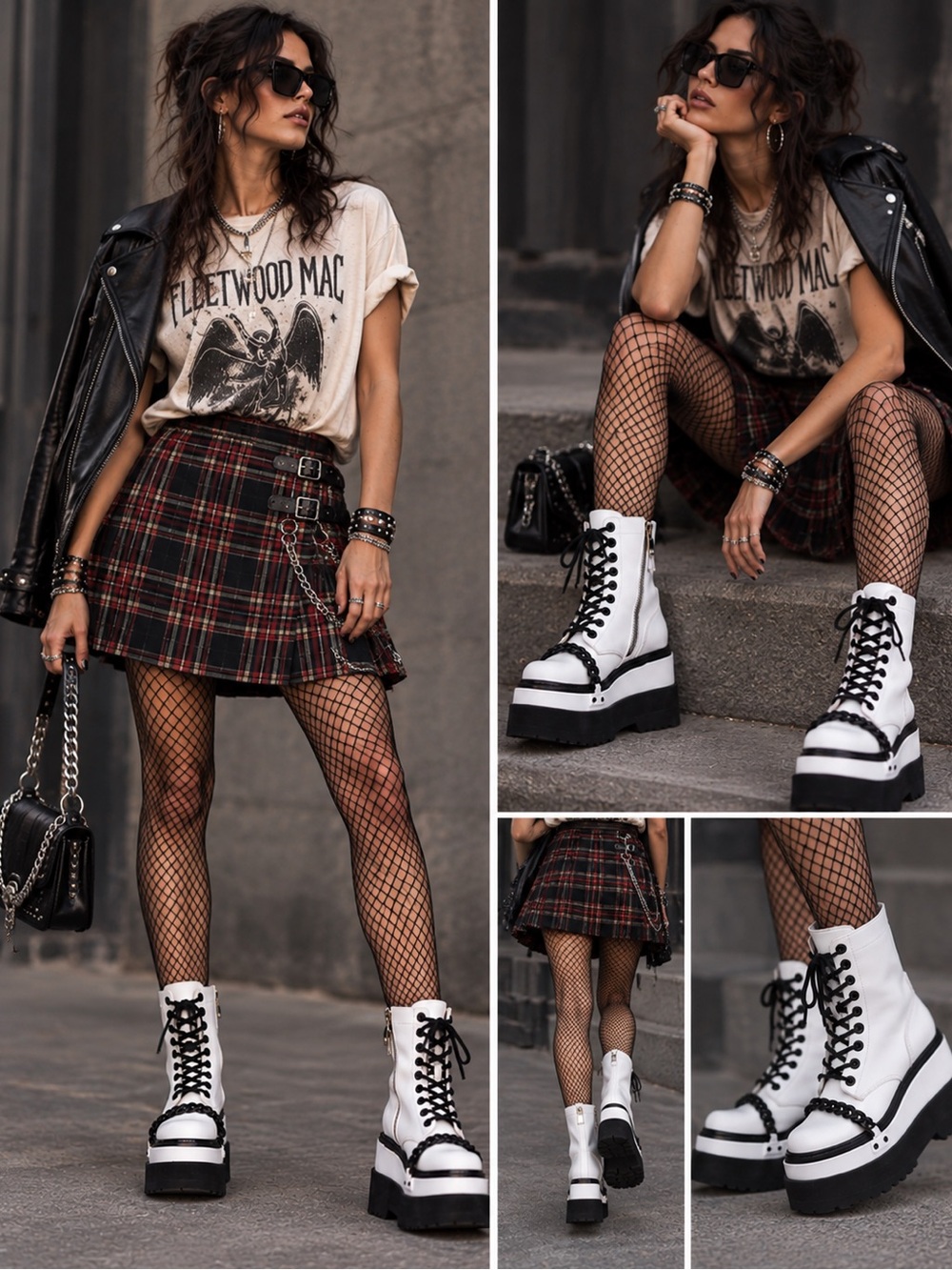 D'Amelio White and Black Platform Boots size 6
